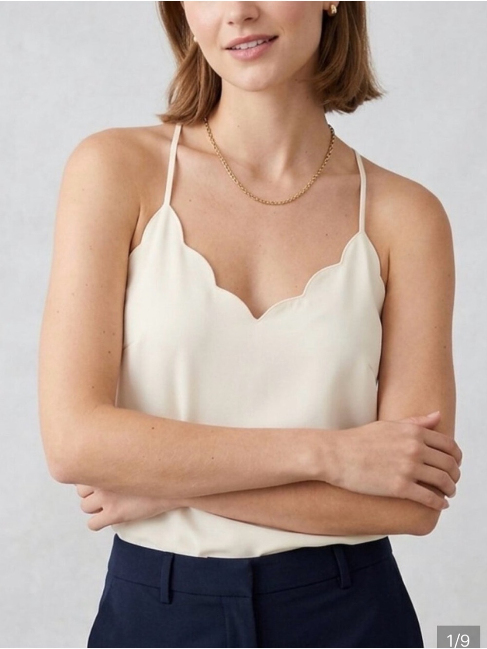J Crew Scallop V-Neck Spaghetti Strap Tank Top - Cream